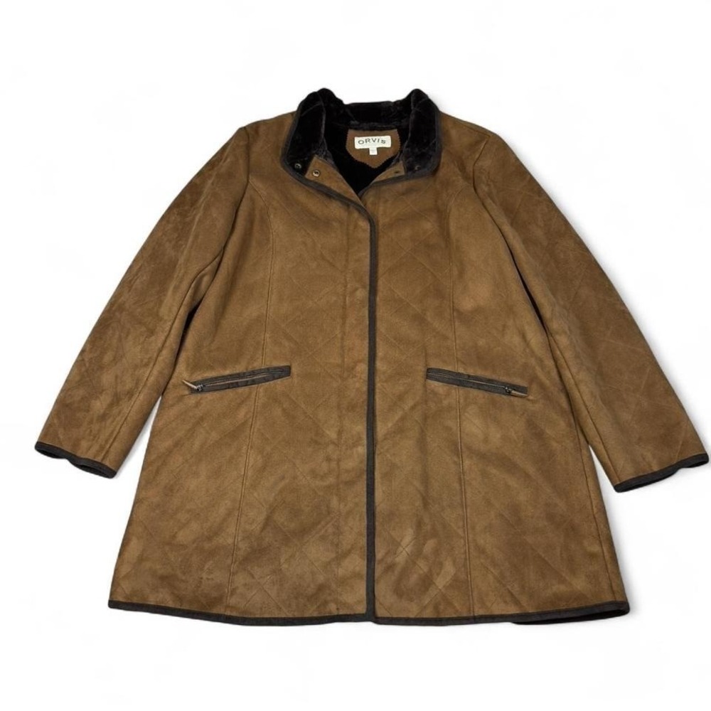 Orvis Coat Mens XL Brown Suede Shearling Lined Winter Jacket